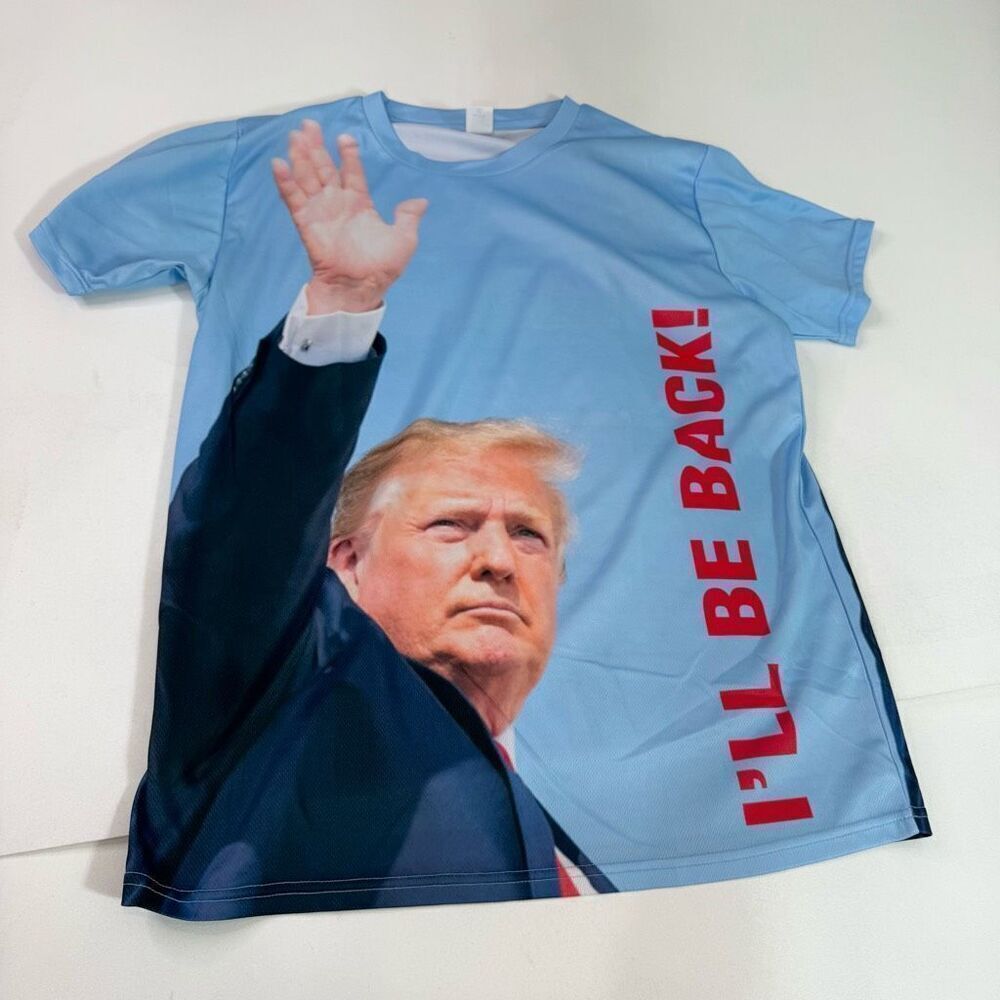 T-Shirt Womens XL Blue Donald Trump I'll Be Back Short Sleeve Crew Neck‎ Graphic
